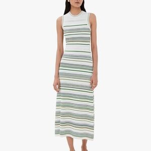 Veronica Beard Green and White Striped Midi Dress
